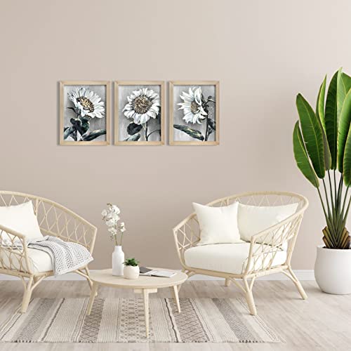 Rustic Sunflower Canvas Wall Art: White Sunflower Picture For Living Room, Framed Sunflower Poster Farmhouse Floral Painting Bedroom Bathroom Decoration #TOP2