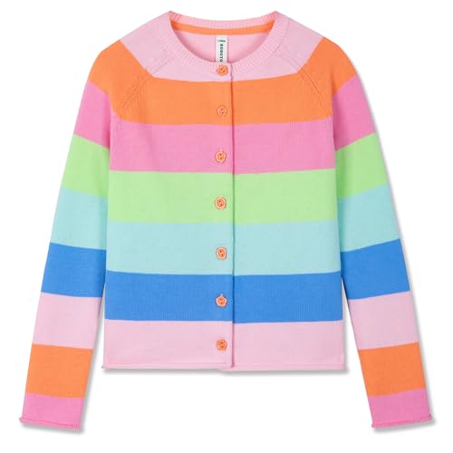 BOBOYOYO Girls Cute Cardigan 100% Cotton Rainbow Kids Cardigan Sweater Button up Striped Knit Cardigan Children for 5-12 Y