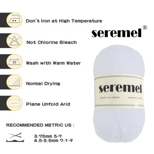 Seremel 3 Pieces Crochet Yarn Total 150G (426 Yards), Multi-Color 4-Ply Acrylic Yarn Skeins, Yarn For Crocheting And Knitting (White) #TOP5