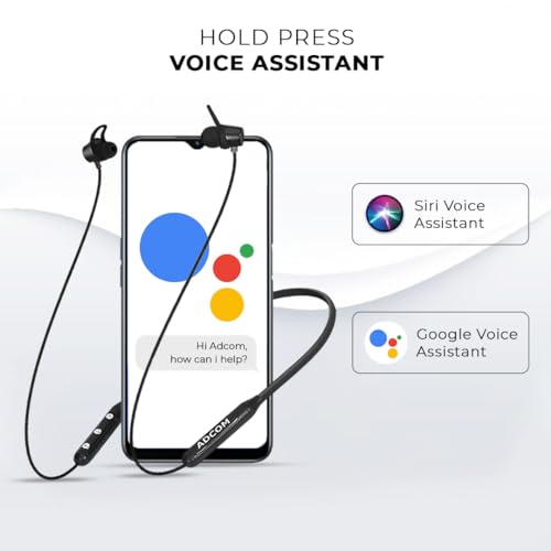 Image of Adcom Sync Wireless Bluetooth Neckband Headset with Up to 10 Hours Playback, Fast Charge, Low Latency, Magnetic Earbuds, Bluetooth Neckband, Bass Drivers, Wireless with Mic Earphones (Black)