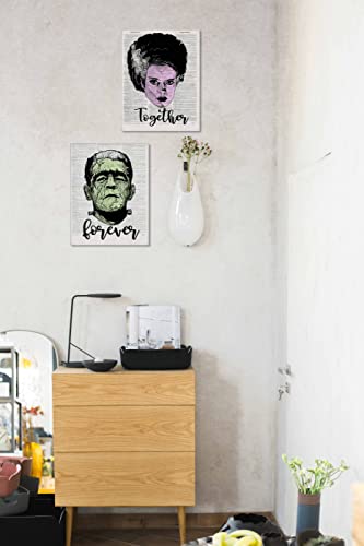 Frankenstein Couple Wall Art Canvas 11 X 14 Inch Set Of 2 Decor For Home Room Living Room Bedroom Porch,Monster And Bride Decor, Gift For Couple Horror Wedding Anniversary Wedding #TOP2