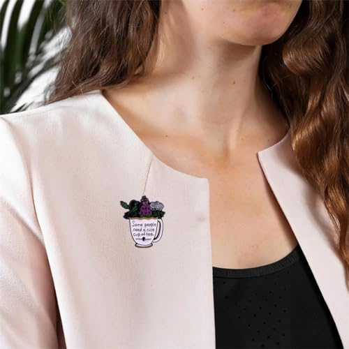 Cartoon Flowers Teacup Enamel Pin Some People Need A Nice Cup Of Tea Brooch Badges Backpack Shirt Decoration Jewelry for Friends Girls Boys Men, White3