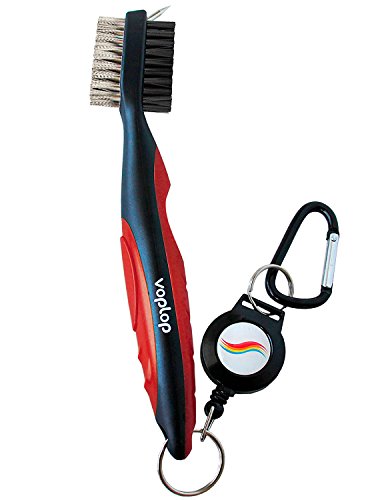 Voplop Golf Brush and Club Groove Cleaner - Easily Attaches to Golf Bag - Deep Clean Iron Grooves - Cleaning Club Face - Bag Clip & Retractable Extension Cord Red