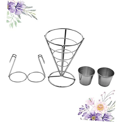 SHOWERORO Chips Appetizers Holder French Fries Cone Basket Mini Fry Basket for Serving Sturdy Iron Art Silver for Events