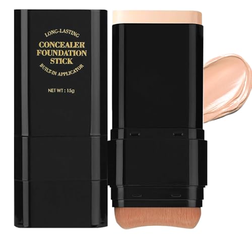 Concealer Foundation Stick,2 in 1 Long-Lasting Concealer Contour Sticks with Brush,Full Coverage for Dark Circles &Blemishes,Korean Waterproof Stick Foundation for All Skin Tones(04WHEAT)