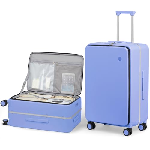 Image of mixi 24 Inch Checked Luggage PC Hard Shell Suitcase Top Opening Aluminum Frame Travel Suitcases with Wheels, Lilac Purple