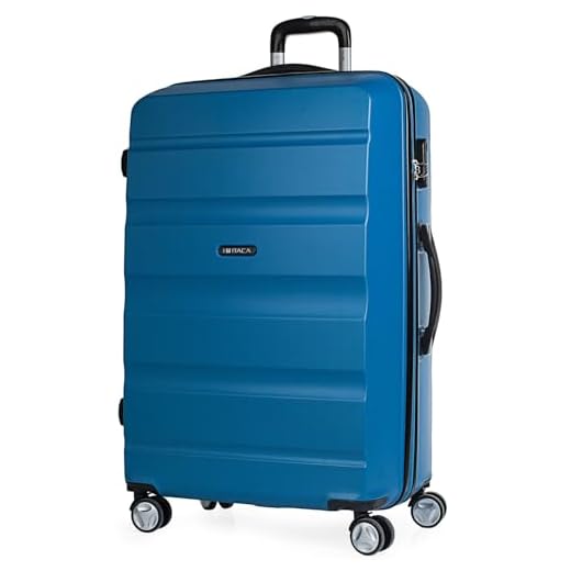 ITACA - Valise Trolley 70 cm de Grande Taille XL en ABS. Rigide, résistante, Robuste et légère. Grand Volume. Poignée télescopique, 2 anses rétractables et 4 Roues Doubles T71670, Color Bleu