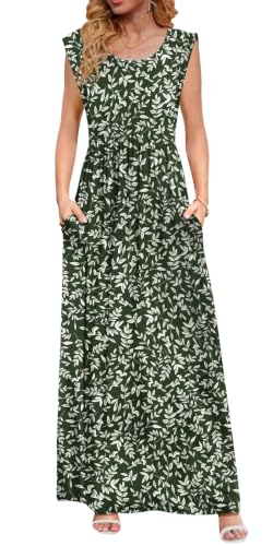 Image of DB MOON Womens 2026 Maxi Dresses Empire Waist Long Summer Dress Casual Cap Short Sleeve Sundress with Pockets