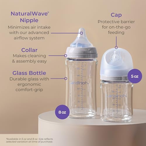 Image of Lansinoh Anti-Colic Glass Baby Bottles, White Collar, 5 Ounces, 4 Count