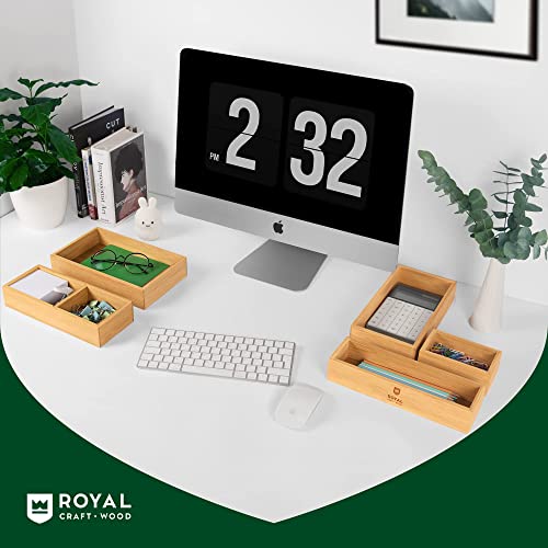 Royal Craft Wood Luxury Bamboo Drawer Organizer Storage Box, Bin Set - Multi-Use Drawer Organizer For Kitchen, Bathroom, Office Desk, Makeup, Jewelry (5 Boxes) #TOP6