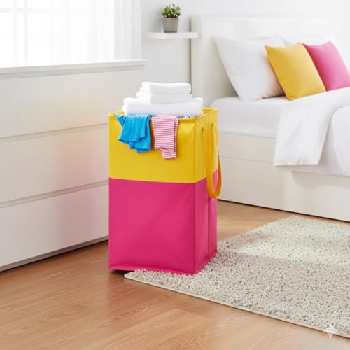 Image of Extra Large Laundry Bag 75 Liter, Foldable Fabric Laundry Basket with Lid & Carry Handles for Clothes Storage (1, pink)