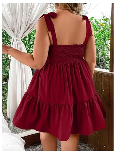 Image of Floerns Women's Plus Size Summer Knot Tie Shoulder Ruffle Straps Flounce Flowy Smocked Sundress Shorts Dress