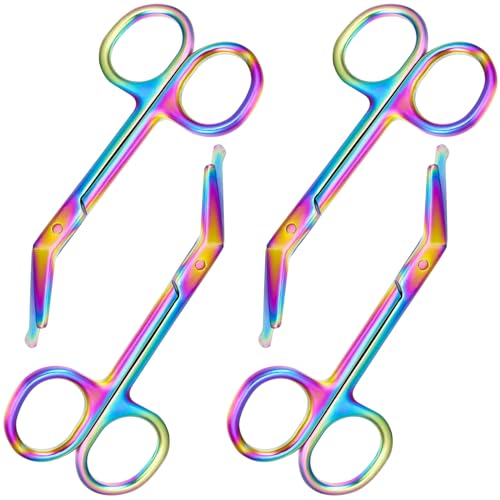 4 Pieces Ostomy Scissors Bandage Scissors Nursing Scissors Stainless Steel Scissors for Doctors, Nurses, Veterinary Home Nursing, 4.3 x 2.1 Inch, Curved (Rainbow)