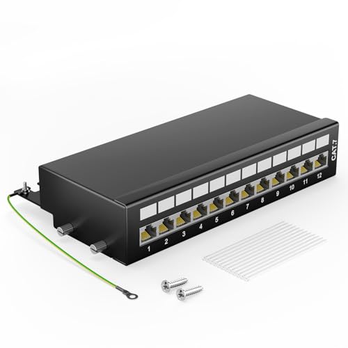 LEENUE Geschirmtes 12 Port CAT7 Patchpanel Verteilerfeld 10 Gbit/s Vergoldete patchpanel 10 zoll für Cat7/6A/6 Verlegekabel Metallgehäuse mit Erdung für Wandmontage und Heimvernetzung