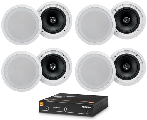Audiosavings Bundle: (1) JBL CSA 2120 2 x 120w 2-Channel Power Amplifier Commercial Amp 4 Restaurant/Bar Bundle with (8) Pair Rockville HC85-16 White 8