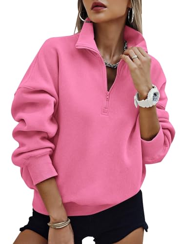 PRETTYGARDEN Womens Half Zip Oversized Sweatshirts Fleece Hoodies 2026 Trendy Long Sleeve Pullover Tops Y2k Fall Travel Outfits (Pink L)