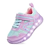 AMZZPIK Light Up Shoes for Girls Toddler LED Flashing Sneakers Breathable Walking Shoes for Kids Purple Size 6