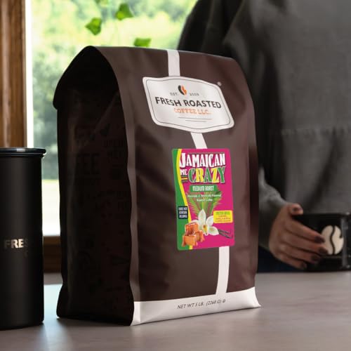 Image of Fresh Roasted Coffee, Jamaican Me Crazy Flavored Whole Bean Coffee, Medium Roast, Kosher, 5 lb (80 oz)