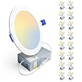 Ensenior 16 Pack Ultra-Thin LED Recessed Lighting 6 Inch 6CCT with Junction Box, 2700K-6000K Selectable, 12W 110W Eqv, Dimmable Can-Killer Downlight, 1050LM High Brightness - ETL