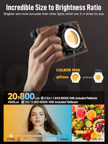 Image of COLBOR W60 Video Light, 60W 2700K-6500K Bi-Color Pocket Continuous Output Lighting with LED Screen 3 Powering Options APP Control for Filmmaking Live Streaming