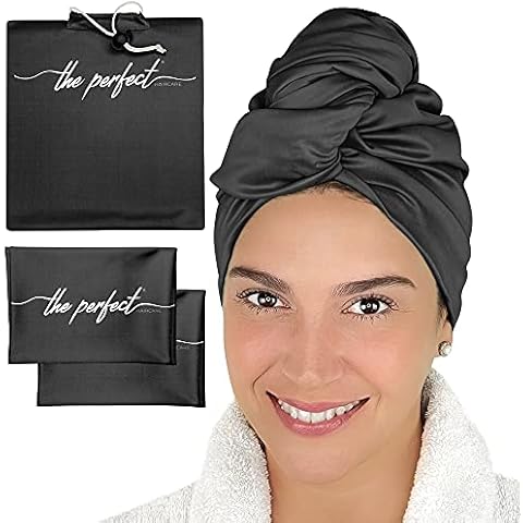 THE PERFECT HAIRCARE Curly Hair Girls Microfiber Plopping Towel Set Gift - Anti-frizz Silky Smooth Hair Drying Wrap for Women - Super Absorbent Large Hair Towel + 2 Scrunching MicroPlop Towels Cover