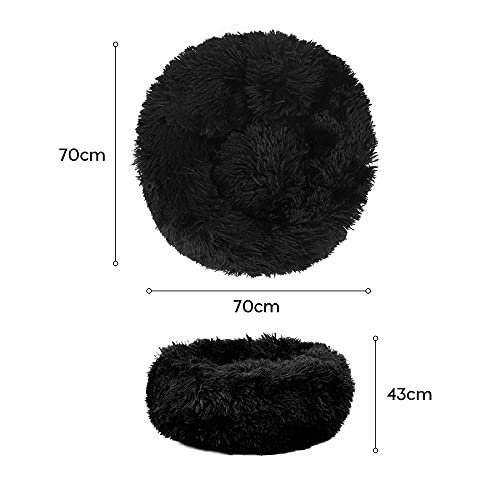 wuuhoo® Hundebett Fluffy 70cm Donut für mittelgroße Hunde - weiches Haustierbett, waschbares Hundekörbchen für Hund oder Katze, Flauschiger Hundekorb schwarz