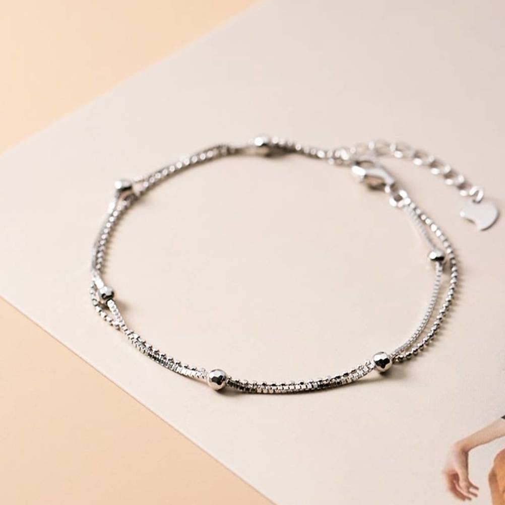 S925 Armband, Damen Einfache Doppelrunde -Perlenarmband, 925