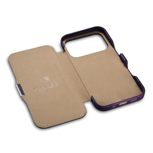 Coque iPhone 17 Pro violette en cuir pour vous accompagner du bureau aux sorties