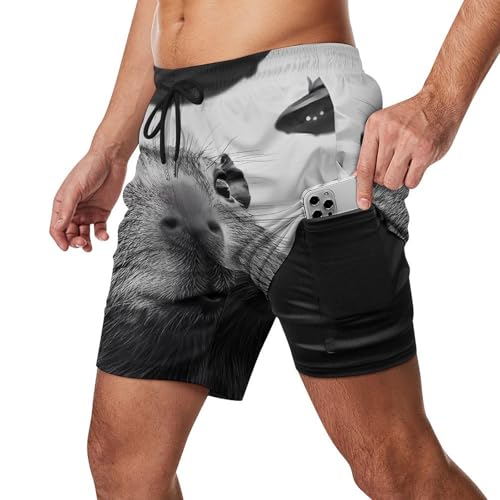 Aliens Capybara Beach Shorts for Men Swim Trunks Quick Dry Swim Shorts with Compression Liner Pocket2