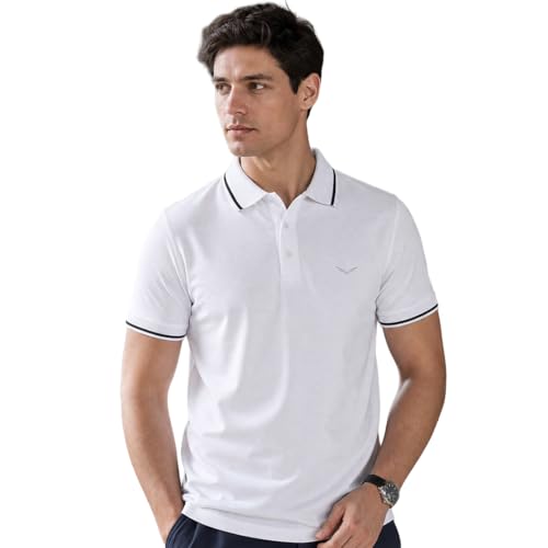 Image of NOBERO Men's Travel Polo T-Shirt | Premium Cotton Stretch Fabric | Anti-Odor & Water-Repellent | UPF 50+ Sun Protection | Regular Fit Polo Collar Casual Wear