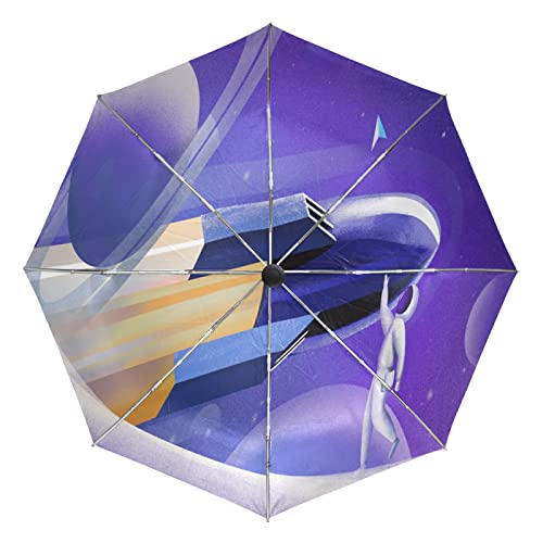 Parapluie automatique coupe-vent et incassable à motif fusée cosmique ultra-léger