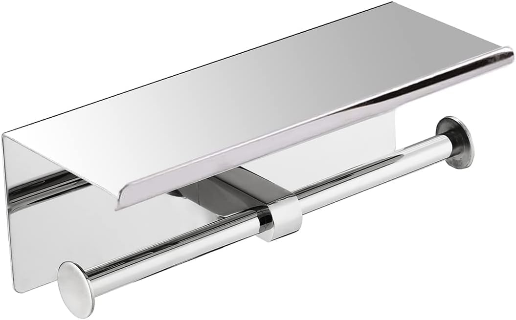 Double Toilet Paper Holder Anti Fall Edge with Shelf Mirror, Toilet Paper Holder Wall Mounted