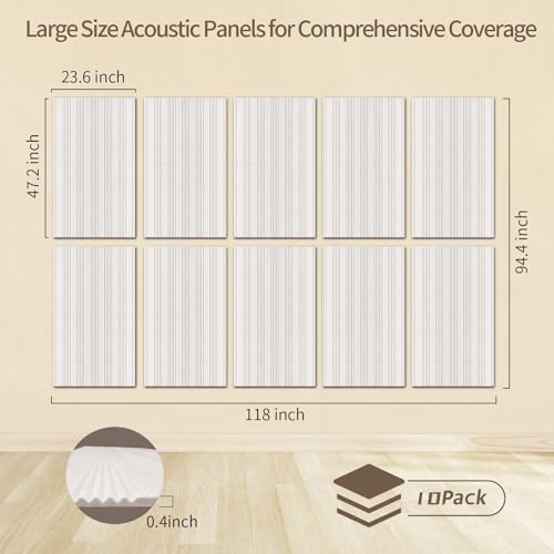 10 Stücke Akustikpaneele Selbstklebend, 47,2 X23.6 X0,4 cm Paneele Wand Selbstklebend Wandpaneele für Tonstudio, Büro, Studio Und Wanddekoration, Weiß