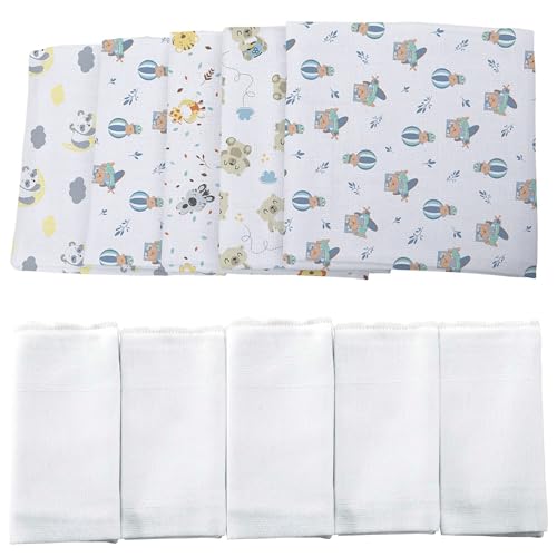 Kit 10 Fraldas Tecido 100% Algodão Estampadas Brancas Pano RN Recém Nascido Bebê Menino Menina Sorti