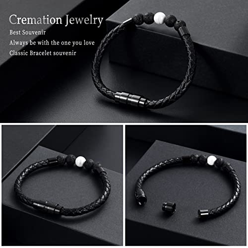 Leather Cremation Memorial Urn Bracelet Lava Stone 316L Stainless Steel Cremation Bangle Keepsake Urn Bracelet For Ashes #TOP2