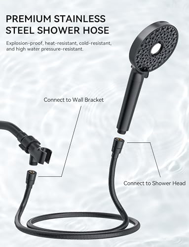 Image of Magichome Shower Head with Handheld, High Pressure 10-Spray Detachable Chrome Showerhead with Stainless Steel Hose, Black