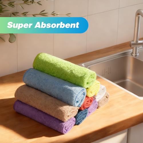 Image of HOMEXCEL Microfiber Cleaning Cloth, 24 Pack Absorbent Cleaning Rags with 8 Color Assorted,Lint-Free Cleaning Towels for Car Kitchen House, 12 inchX11 inch (Multi-Color)