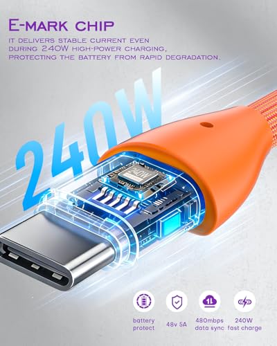 Image of Short USB C Cable PD 240W(2 Pack), 6 Inch Keychain USB C Cable /Phone Lanyard USB-C to Type-C Cables /Fast Charging Cable for Phone17 /16 /15 Samsung Galaxy Tablet Laptop External SSD(Orange)