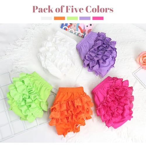 5 Piece Set of Ruffled Lace Bloomer Diaper Covers for Baby Girls Cotton Toddler Shorts Underwear4