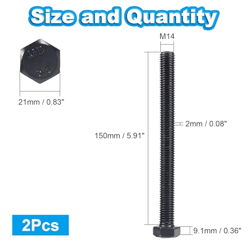 Yinpecly M14 Hex Bolts, M14-2.0 x 150mm Hex Head Bolts, Carbon Steel Grade 8.8, Black Oxide Finish, Full Thread,Metric Hexagon Head Bolts Right Hand External Hex Drive, 2 PCS by Yinpecly - Image 2