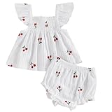 Mubineo Baby Girl Summer Clothes Cute Ruffle Tops Dress Shorts Outfits Set Infant Toddler Shrit Bloomers Princess Outfit (White, 18-24 Months)