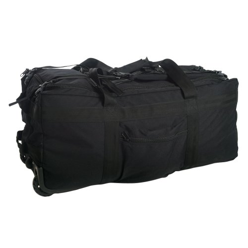 Mil-Tec Kampftrageseesack mit Rollen (118L Volumen) • Große Reisetasche mit 3 Rollen & Rucksackfunktion • Ideal als Rucksack Trolley, Seesack, Einsatztasche, Camping- oder Sporttasche • Schwarz
