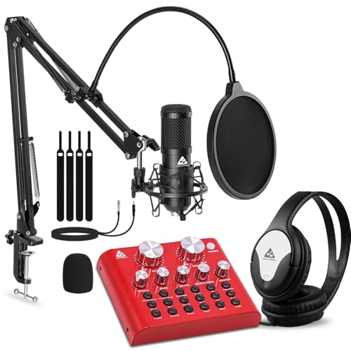 Image of Audio Array Professional Recording Bundle with BT Soundcard - USB Condenser Microphone, Studio Headphones | Cardioid Mic, Noise Reduction & 6 Sound Modes for Streaming Recording & Podcasting - PB-14
