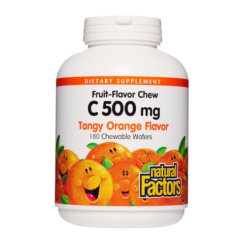 Natural Factors Kids Chewable Vitamin C 500 mg Supports Immune Health Bones Teeth and Gums Tangy Orange 180 Count (Pack of 1)