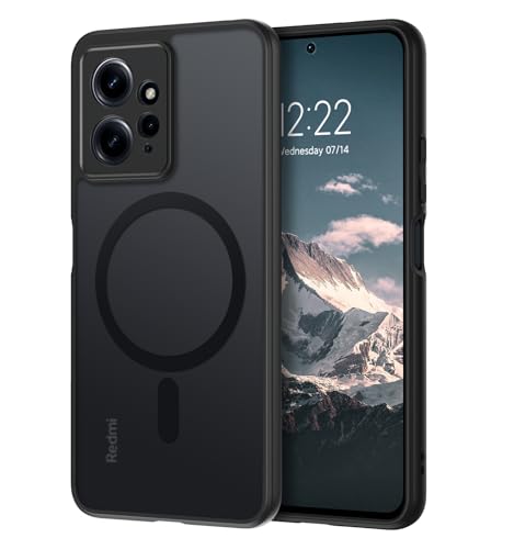DOMAVER Xiaomi Redmi Note 12 4G Hülle Handyhülle Xiaomi Redmi Note 12 Case Kompatible mit MagSafe Matt Translucent Material Ultra Dünne Rundumschutz Magnetisch Schutzhülle Schwarz
