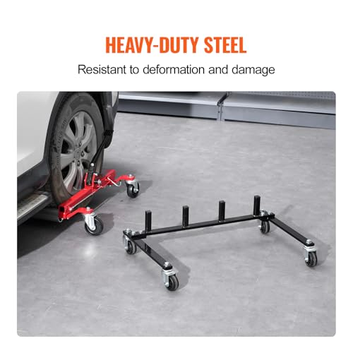 Image of VEVOR Car Dolly Rack, Storage Rack with 360 Rotatable Wheels, Hydraulic Ratchet Trolley Jack Stand Organizer, Jack Stands Holder Storage Rack, 4-Dolly Capacity, Compatible with Most Dollies