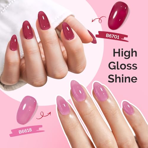 Image of MelodySusie Jelly Gel Nail Polish Set,6 Transparent Colors,Milky or Jelly Texture,Romantic and Lovely Pink Colors Soak Off UV LED Light Cure or Salon Manicure and Nail Art DIY at Home