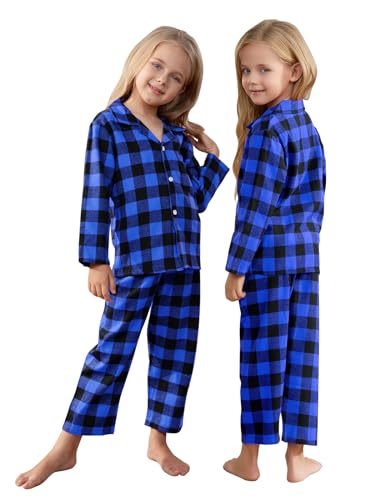 Schbbbta Kids Pajamas Set, Plaid Button Down Pjs for Girls & Boys, 9 Months - 14 Years2