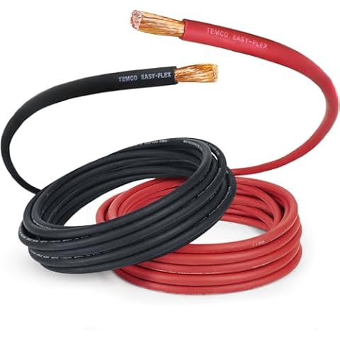 TEMCo 2/0 Gauge AWG 10 Ft Black + 10 Ft Red Flexible Pure Copper Made in USA Welding Cable Battery Wire - Heavy Duty Solar, Inverter, Car, RV, Truck Cover