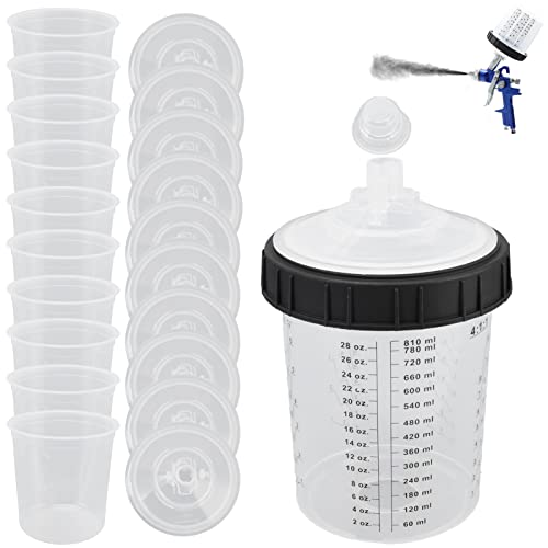 Pilipane doublures de gobelets de Pistolet à Peinture jetables et système de Couvercle,Gobelets de mélange de Peinture, gobelet pour mélange d'époxy, mélange de résine et mélange de Peinture(800ml)